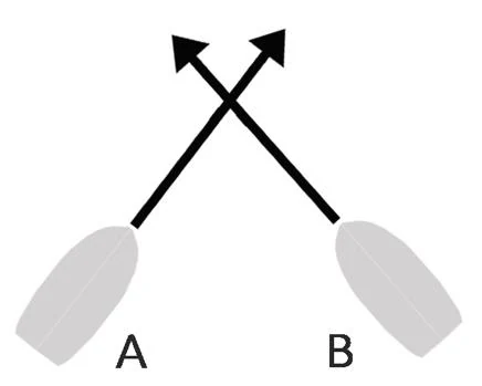 Figura ufficiale della domanda: In figura a fianco sono rappresentate due unità da diporto propulse a motore: quale delle due ha il dovere di manovrare?