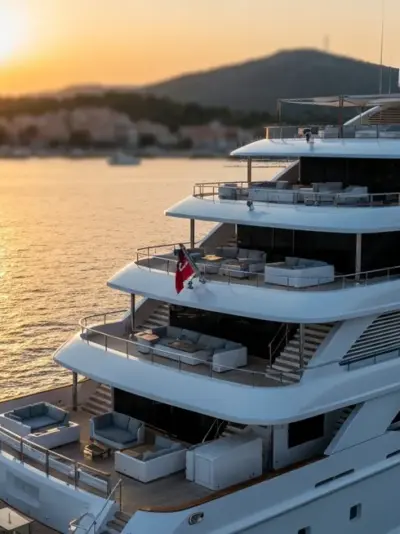 Yacht ormeggiato in porto siciliano al tramonto