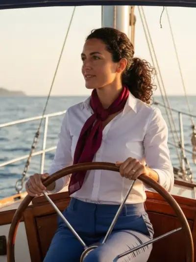 Skipper al timone di una barca a vela in Sicilia
